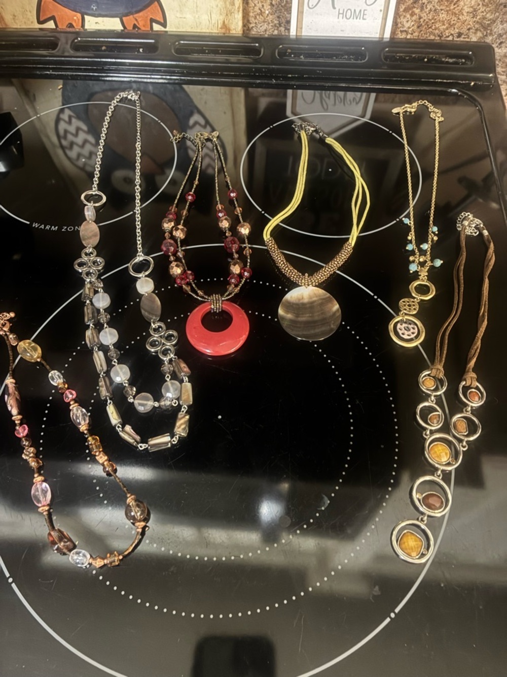 Mixed Women’s Necklace Set - Red, Gold, Brown, Silver Accents